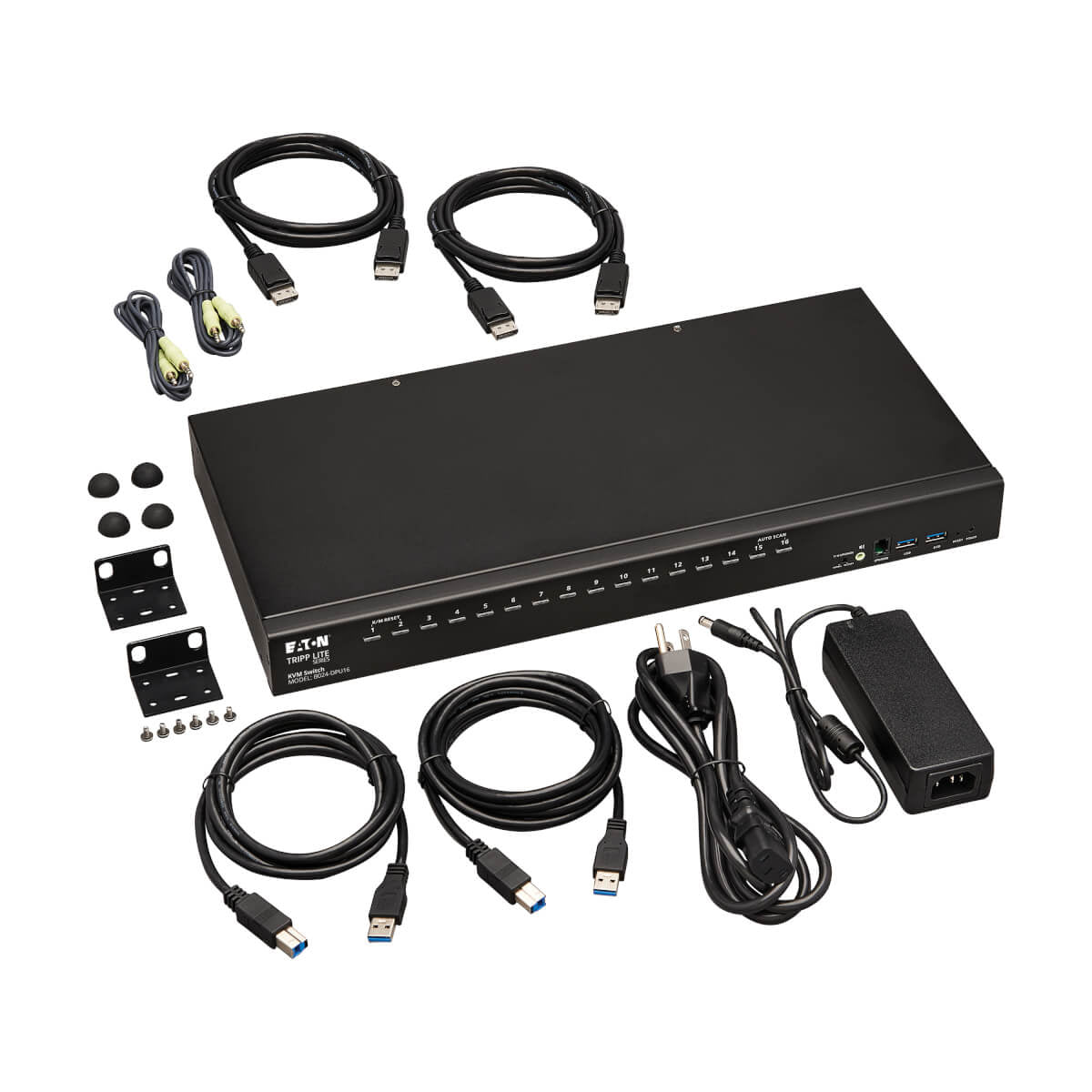 Tripp Lite B024-DPU16 – 16-Port DP KVM-Switch – 4K/60 Hz, USB 3.0-Hub, Audio, 1U Rack