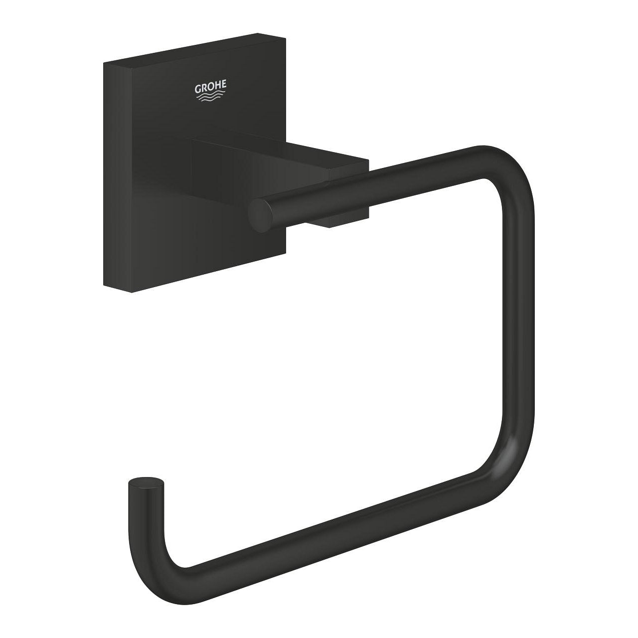 GROHE Toilettenpapierhalter – Metall, Schwarz, Wandmontiert, Klebend, Zum Bohren, 13,8 × 13,8 × 6 cm
