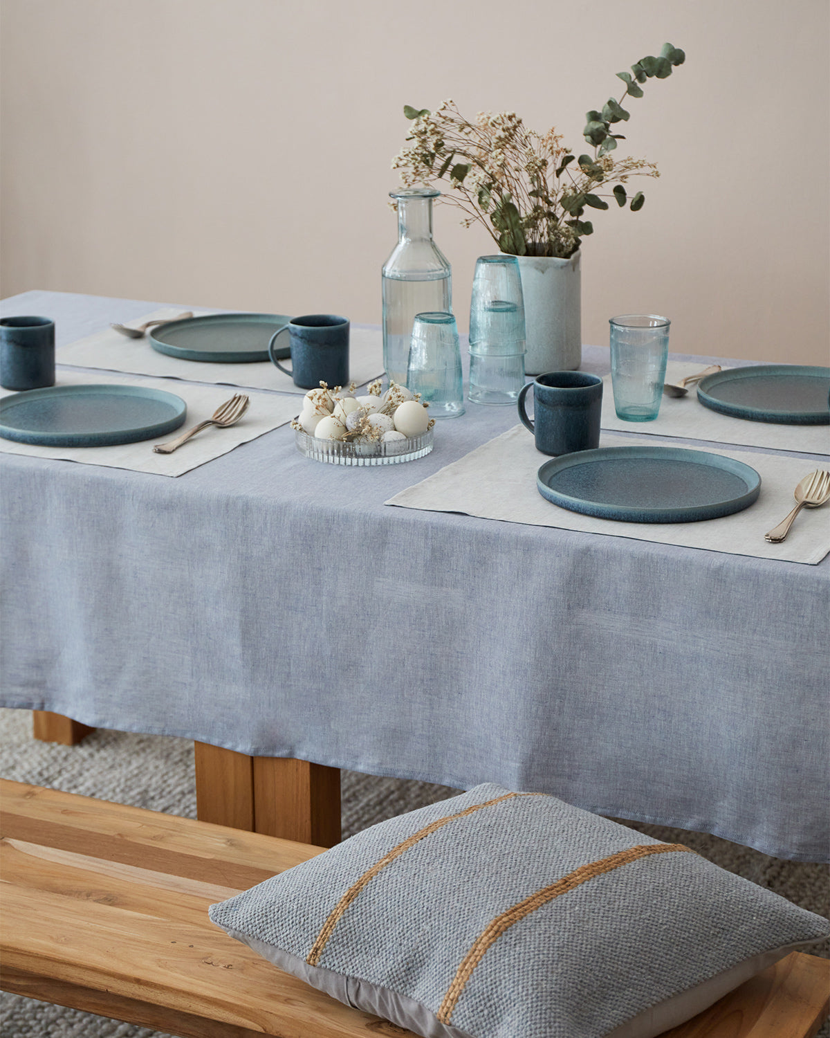 URBANARA Tischdecke – 140×200 cm, Baumwolle/Leinen, Jeansblau, OEKO-TEX