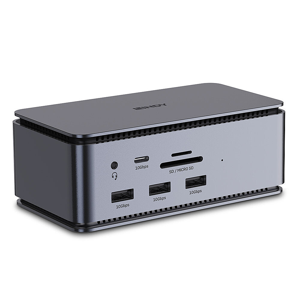 Lindy DST-Pro 43372 Dockingstation – USB4, 1× DP, 1× HDMI, 3× USB-A, 1× USB-C, 100 W PD, GbE, SD/microSD