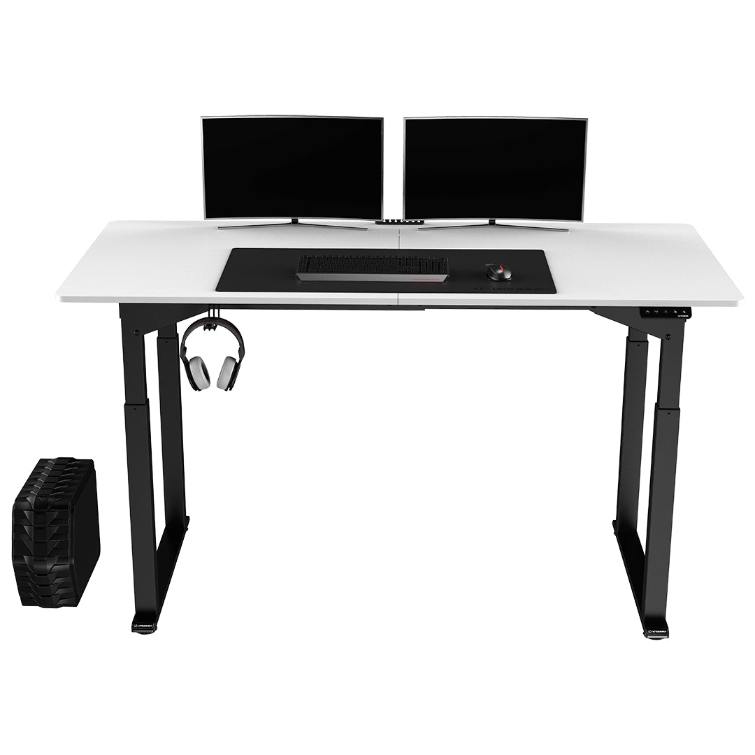 Ultradesk Uplift Gaming-Tisch – 160 × 75 cm, höhenverstellbar, weiss/schwarz, Stahl