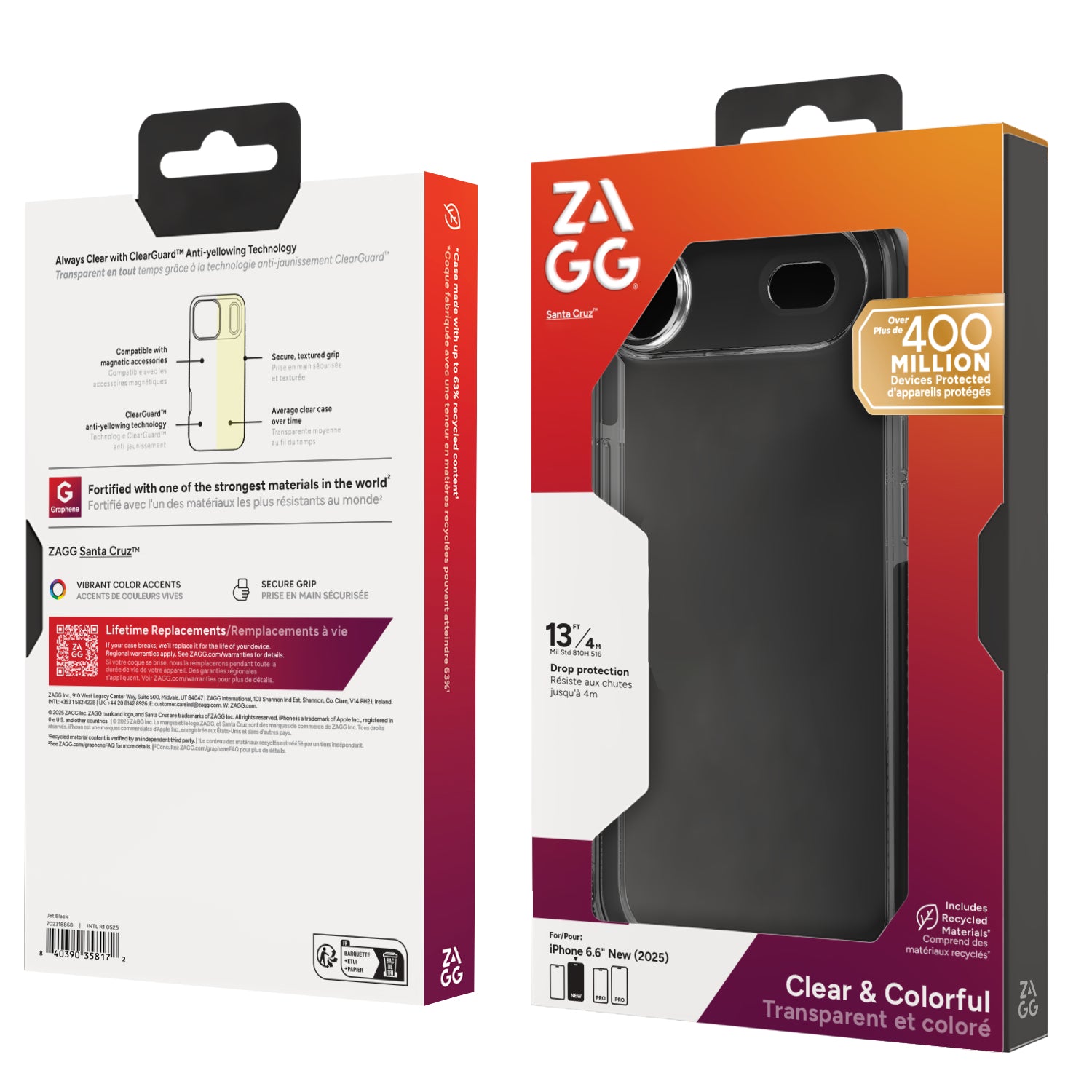 ZAGG Santa Cruz – Backcover – für Apple iPhone 17, Graphen, schwarz/transparent, bis 4 m sturzsicher
