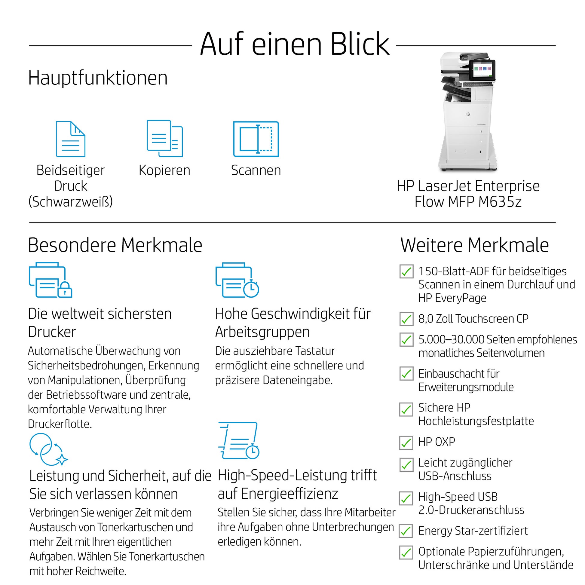 HP LASERJET ENTERPRISE FLOW M635Z – S/W Laser-MFP A4 – 61 ppm S/W