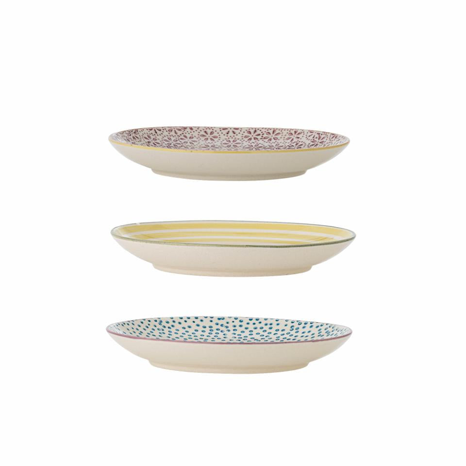 Bloomingville Frühstücks- & Dessertteller Patrizia – 3er Set, Ø 16 cm, Steingut, Mehrfarbig, spülmaschinenfest