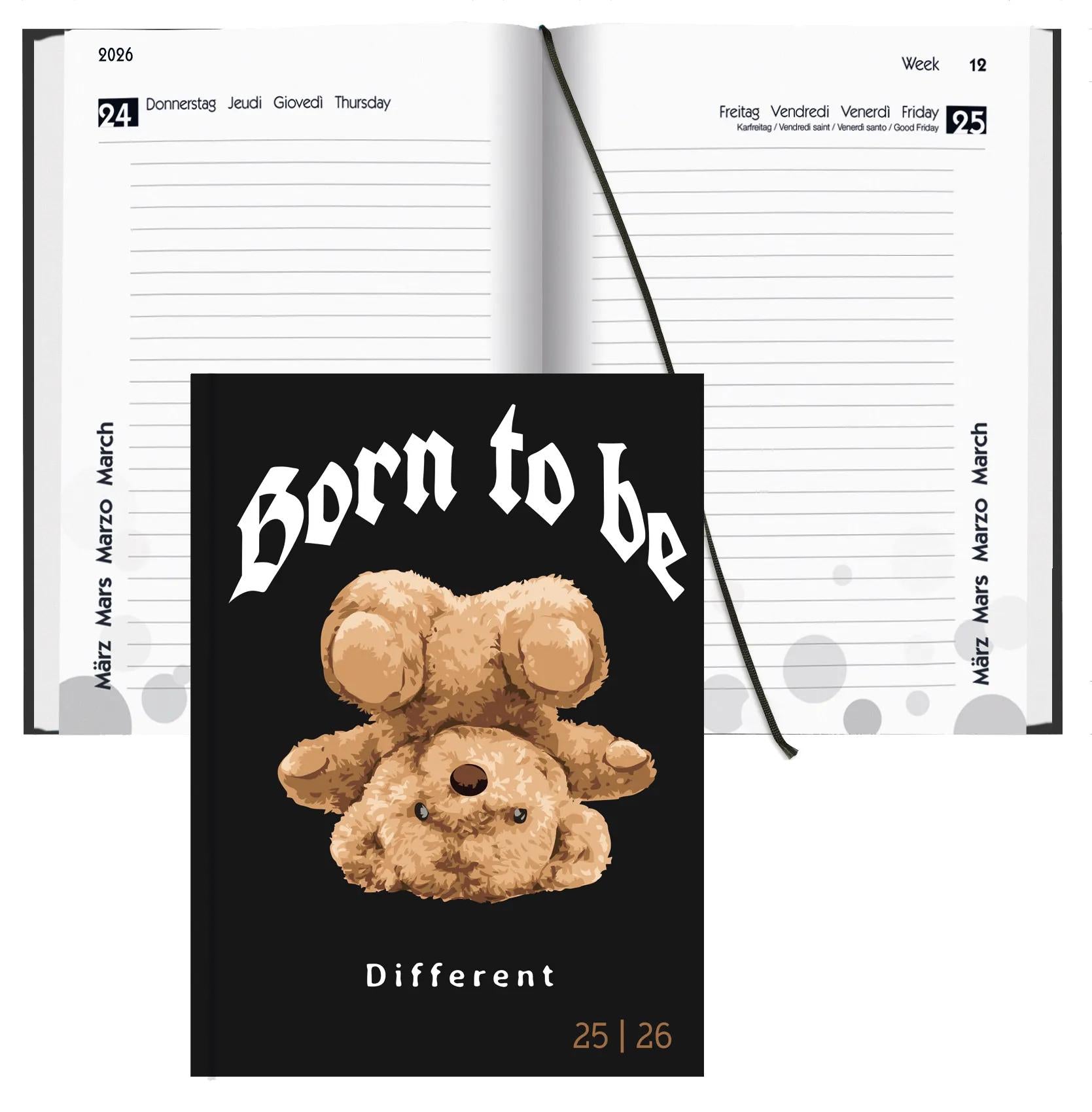 Biella mydiary Schüleragenda – 1 Tag/Seite, gebunden, 12 × 16,5 cm, Aug–Jul, mehrsprachig, Teddy, FSC
