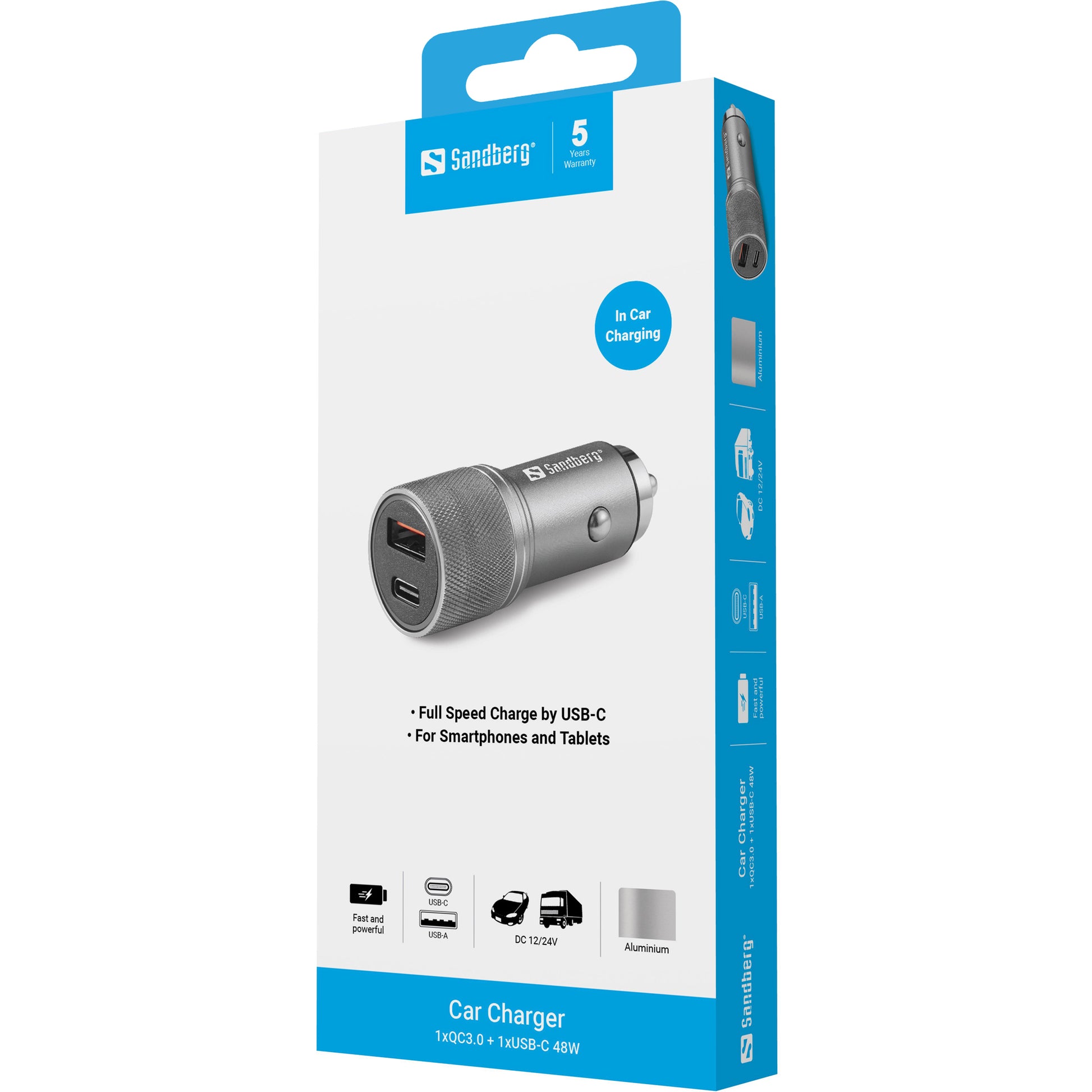 Sandberg Ladegerät – 48 W, 1× USB-C + 1× USB-A, QC3.0