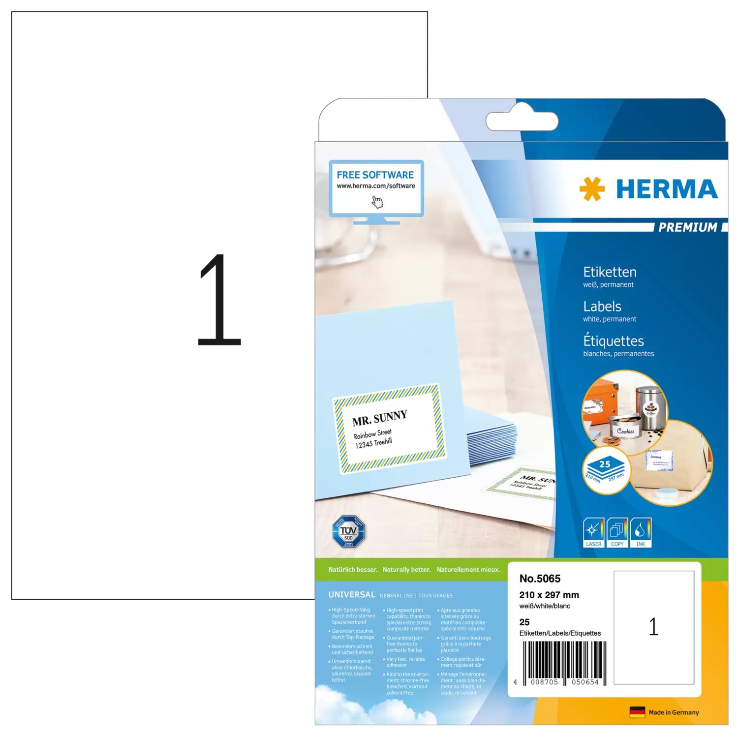 HERMA Etiketten auf Bogen, 210 mm × 297 mm, weiss, Papier, permanent, 25 Blatt