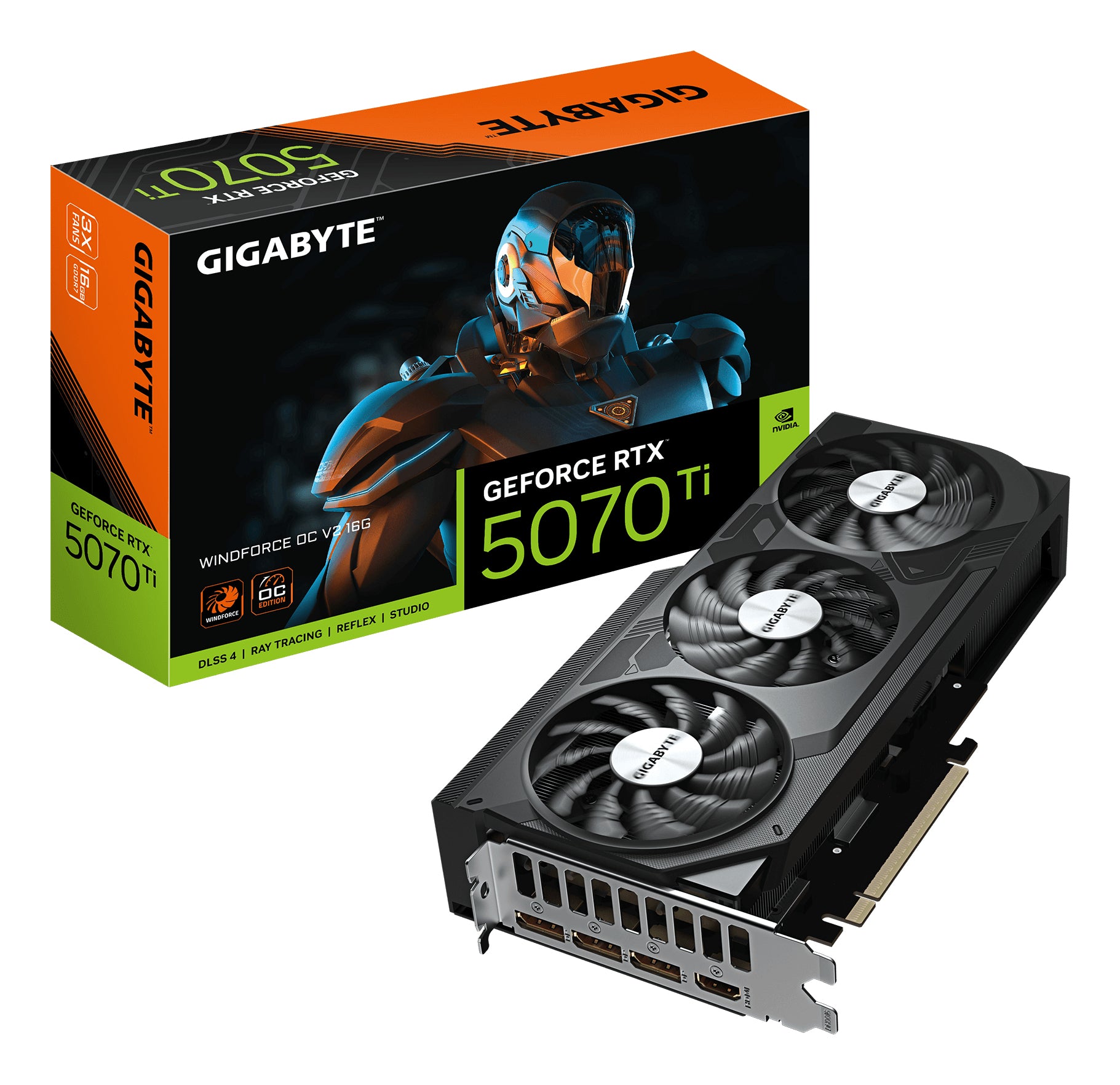 GIGABYTE RTX 5070 Ti WINDFORCE 3 OC 16G – PCIe Grafikkarte – 3×DP, 1×HDMI, PCIe 5.0, 1×16-polig, 750 W
