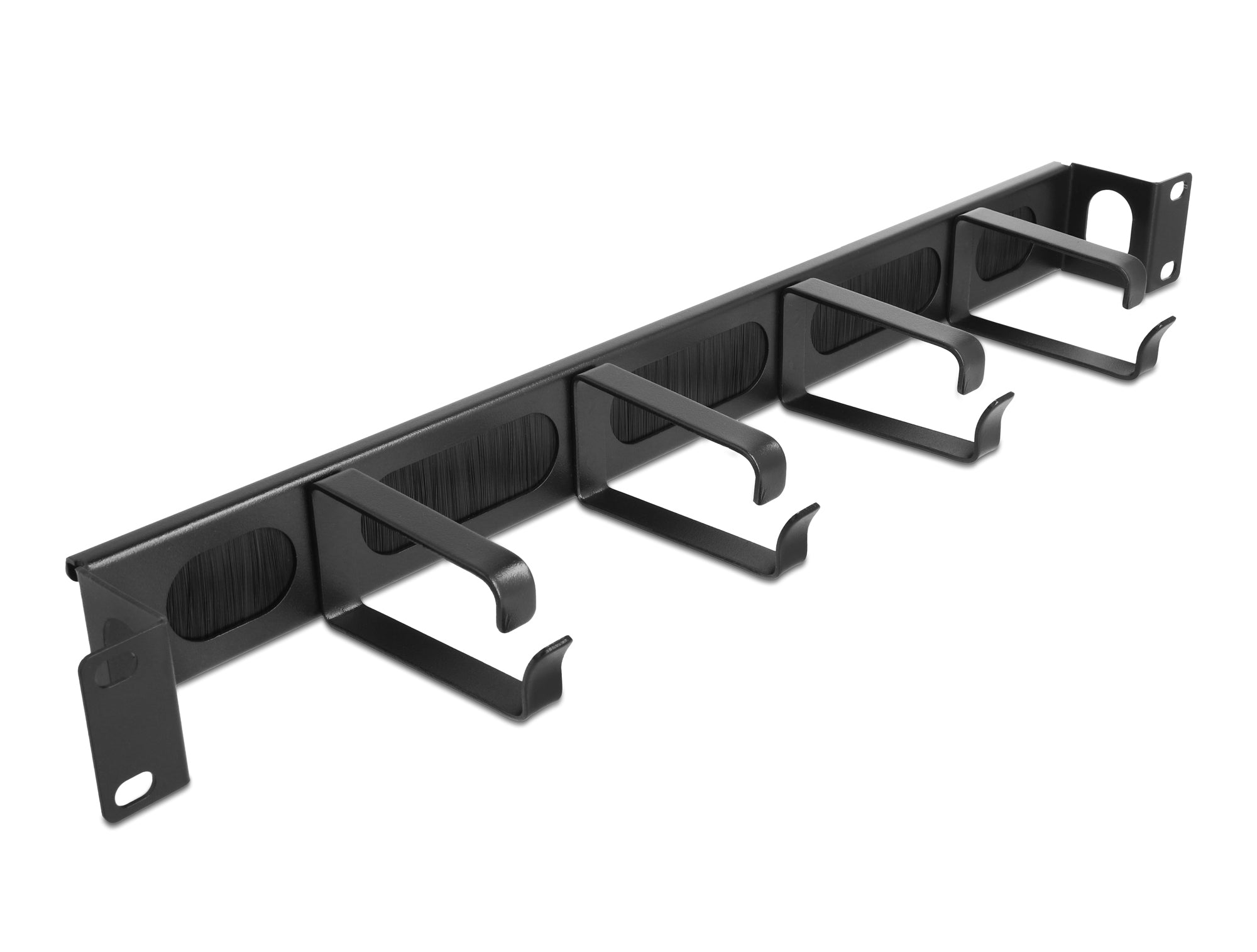 DeLOCK 19" 1U Rangierpanel, 4 Bügel, 482,6×96,2×44 mm, Metall/Nylon – Schwarz