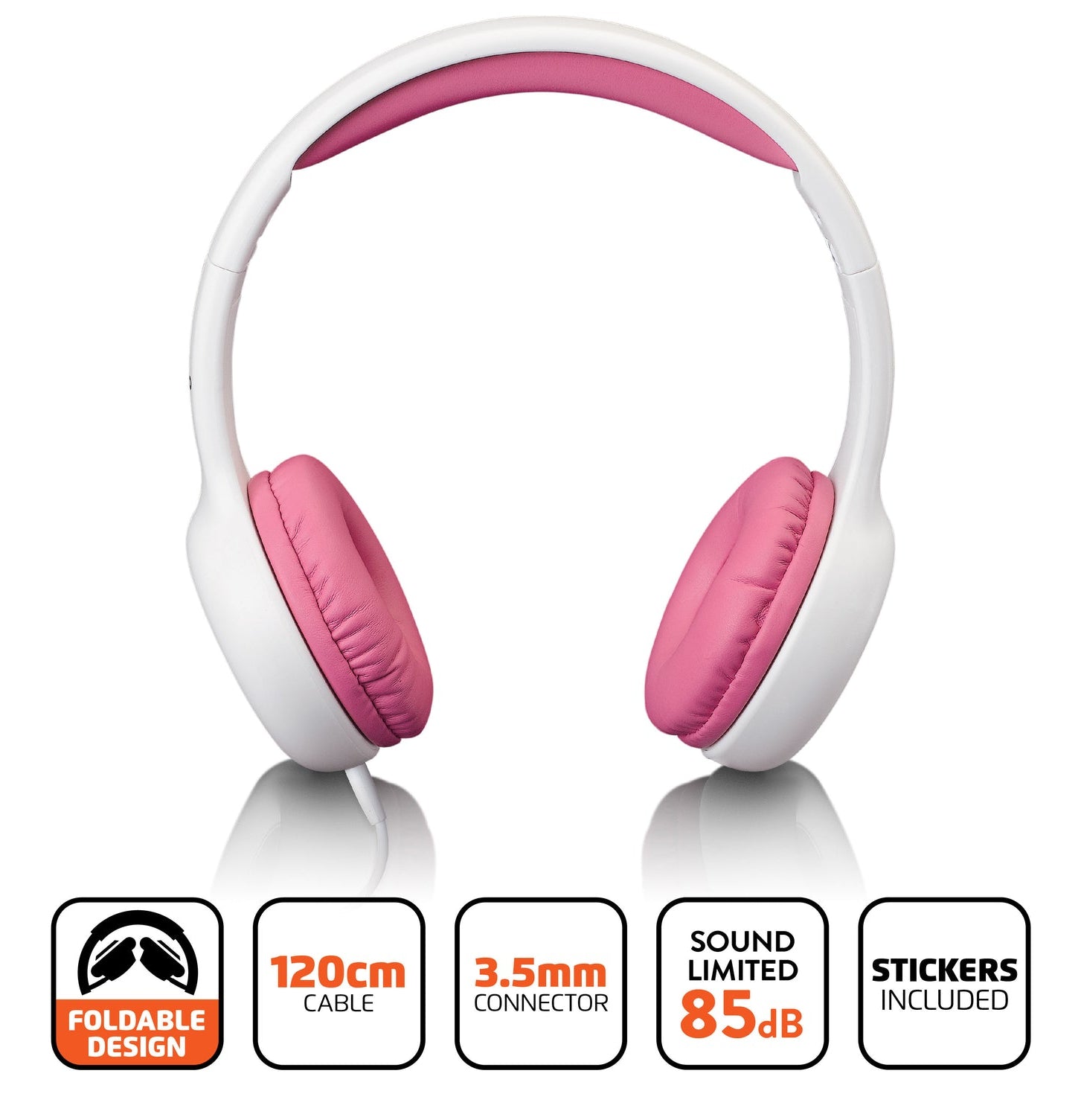 Lenco HP-010PK Kinderkopfhörer – On-Ear, Stereo, 3,5 mm Klinke, 85 dB Lautstärke-Limit, Pink