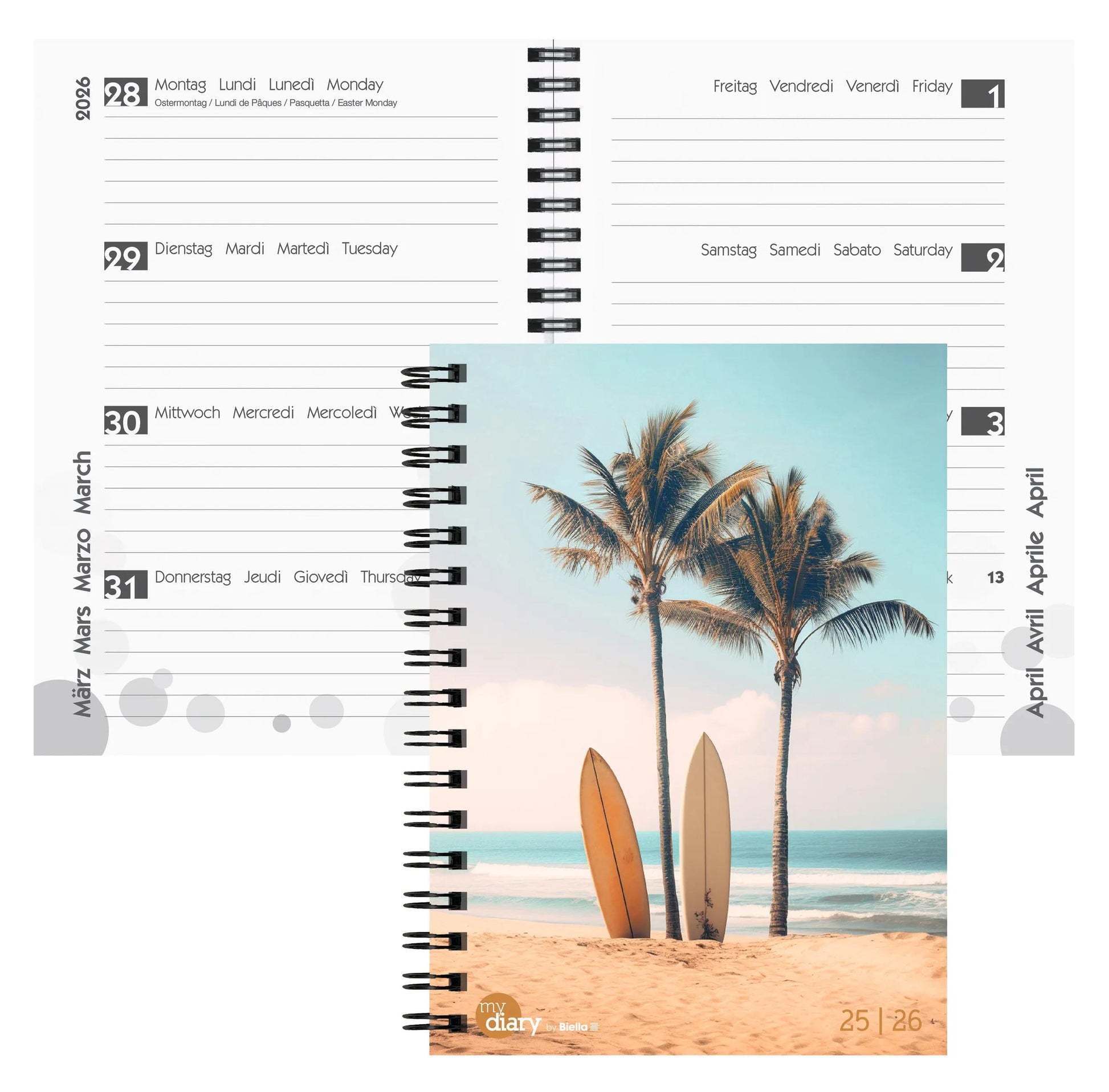 Biella mydiary Schüleragenda – 1 Woche/2 Seiten, Spiralbindung, A5, Aug–Jul, Beach, FSC