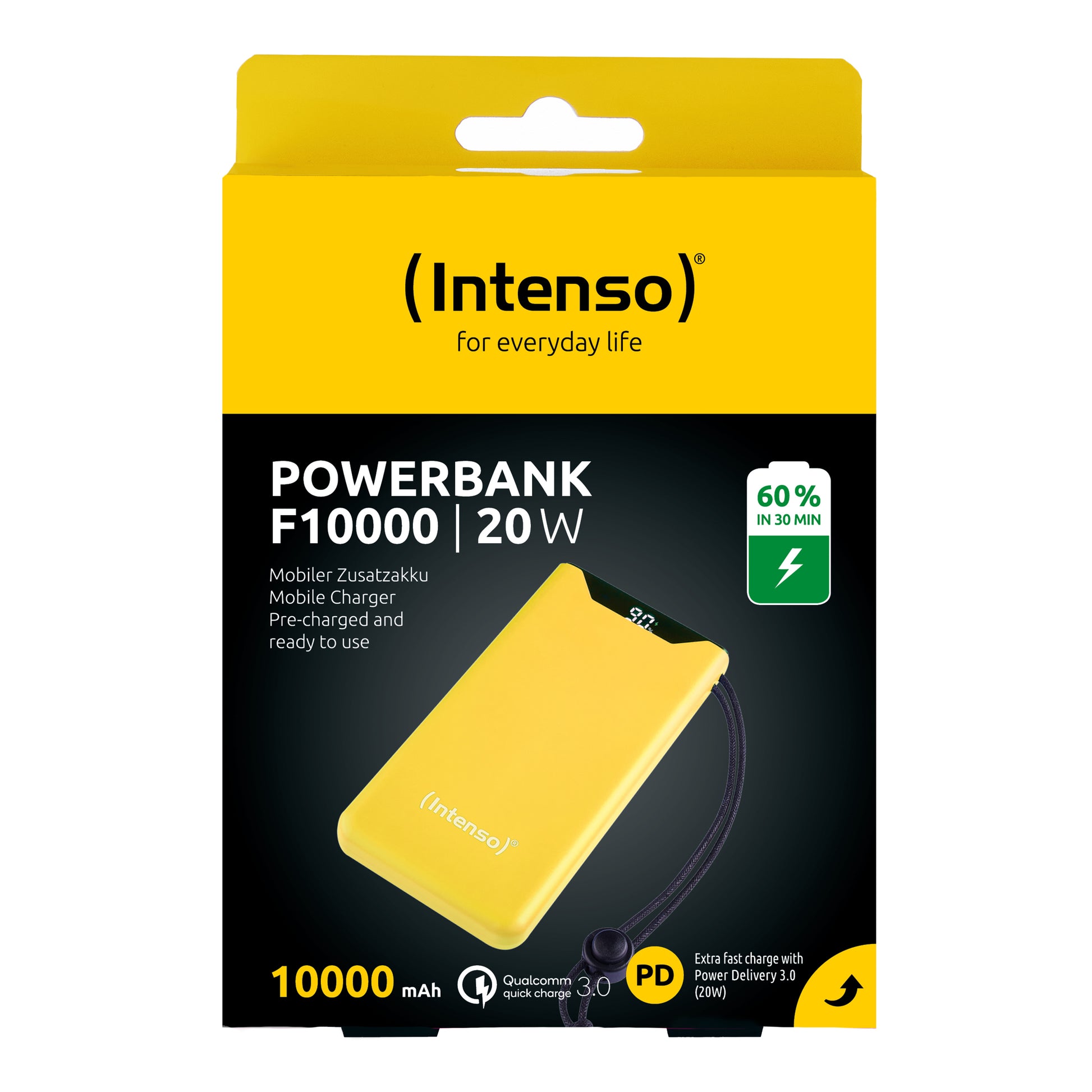 Intenso F10000 Powerbank 10'000 mAh – 20 W PD, 1× USB-C, 1× USB-A, Gelb