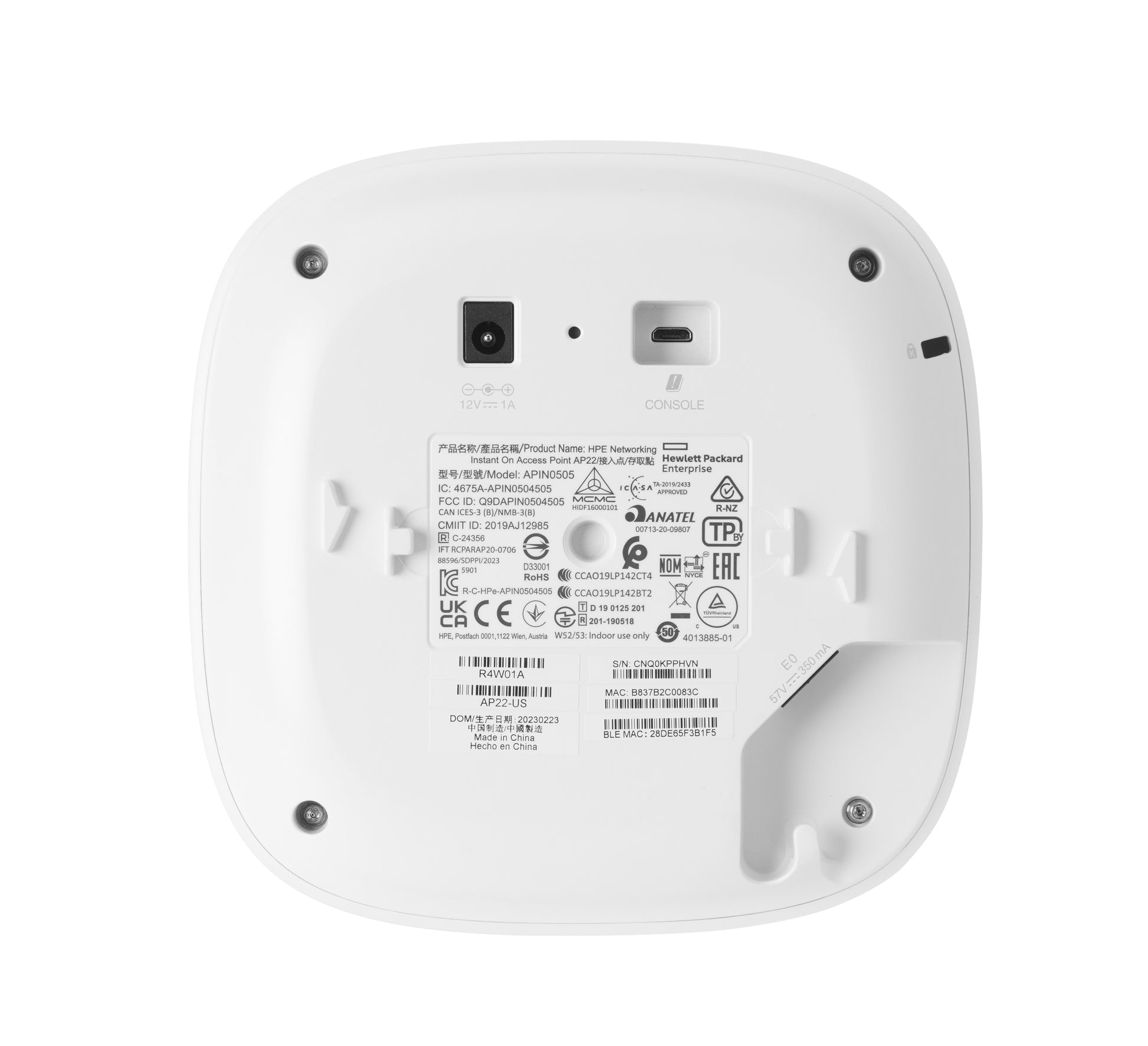 HPE Instant On AP22 – Wi‑Fi 6 Access Point, Dual‑Band (2,4/5 GHz), 1× GbE, PoE, Decke/Wand, Weiss