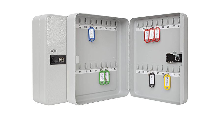Wedo 102 43637 – Schlüsselschrank für 36 Schlüssel, Zahlenschloss, Stahl, Grau, 94 × 243 × 300 mm