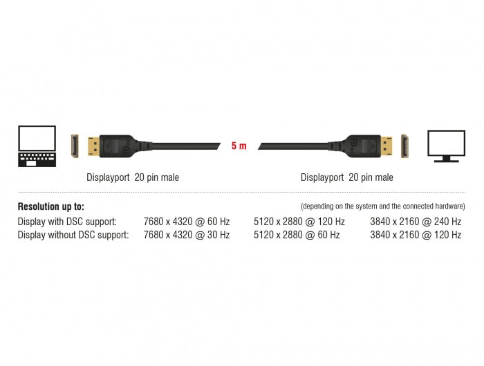 DeLOCK DisplayPort Kabel DP 1.4 – 8K 60 Hz – 5 m