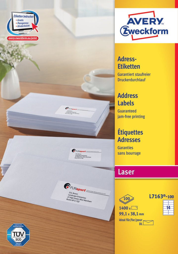Avery Adressetiketten, 99,1 mm × 38,1 mm, weiss, Papier, permanent, 100 Blätter (1'400 Etiketten)