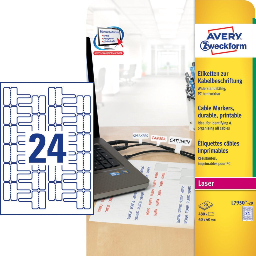 Avery Schuletiketten – Rechteck, permanent haftend, Weiss, 480 Stk