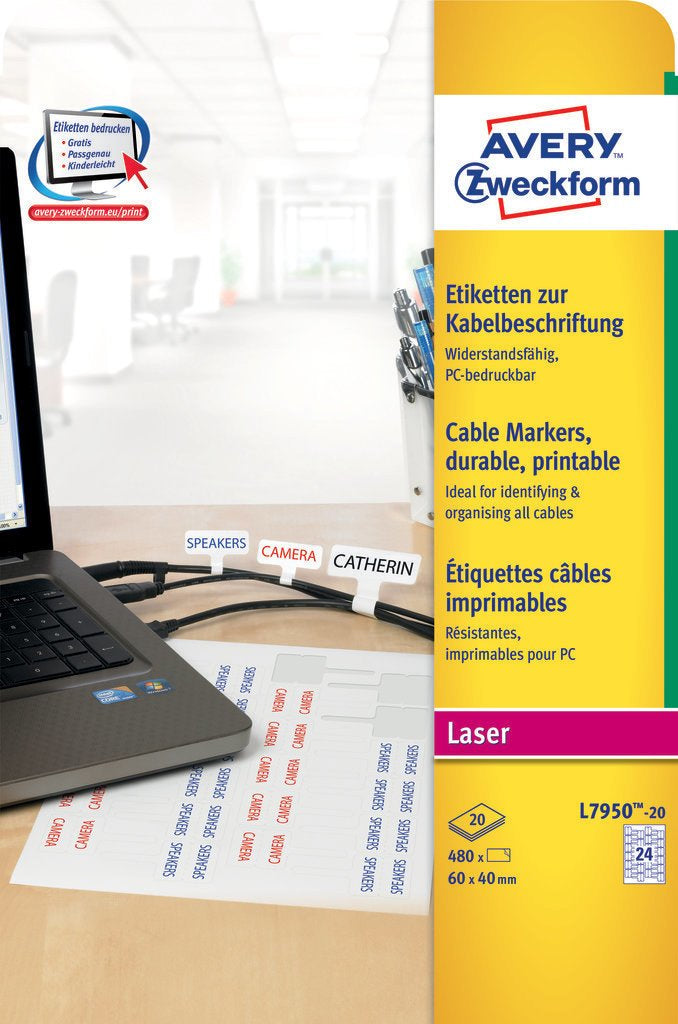 Avery Schuletiketten – Rechteck, permanent haftend, Weiss, 480 Stk