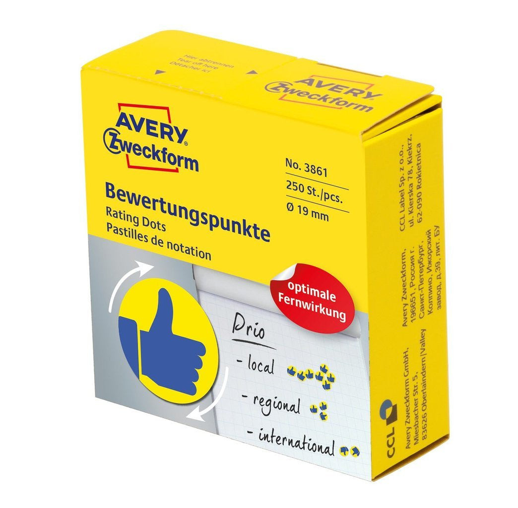Avery Schmucketiketten – Motiv Daumen – Papier, permanent haftend, 250 Stk, Ø 19 mm