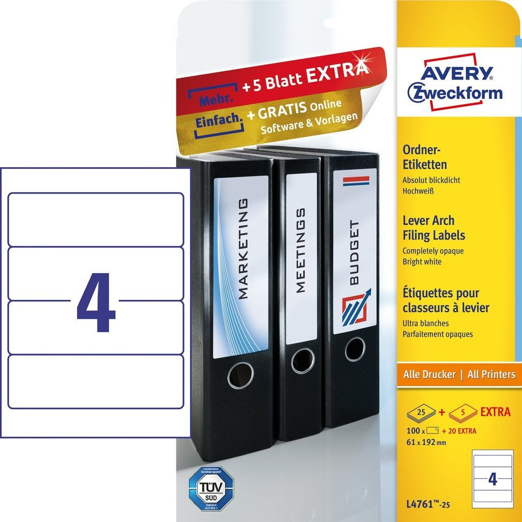 AVERY Zweckform Ordnerrücken-Etiketten – 61 × 192 mm, 120 Stk, 30 Bogen