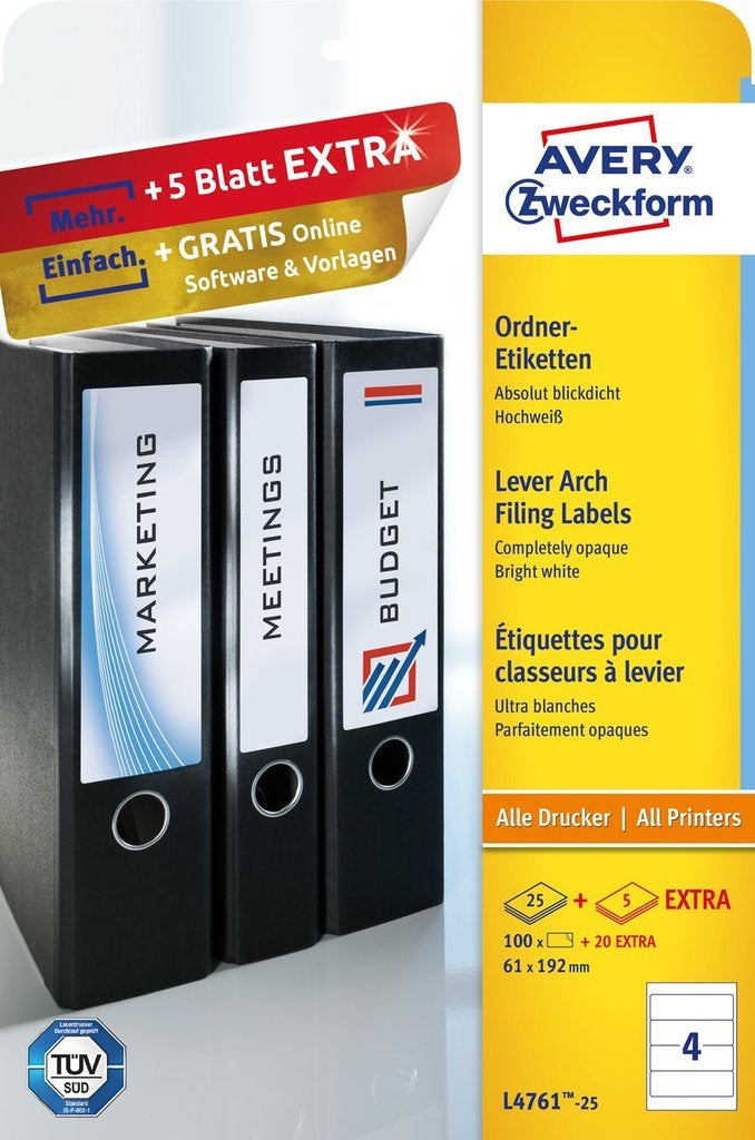AVERY Zweckform Ordnerrücken-Etiketten – 61 × 192 mm, 120 Stk, 30 Bogen