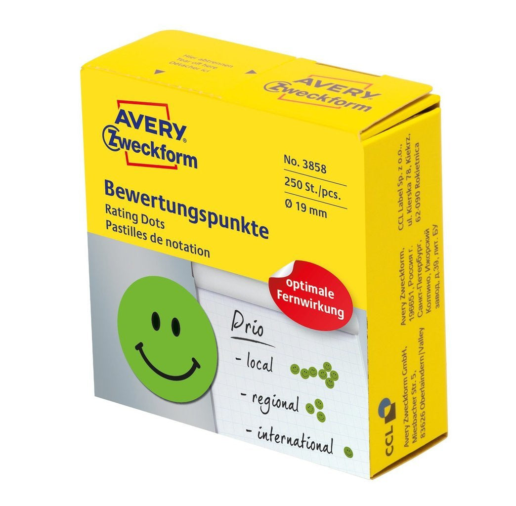 Avery Schmucketiketten – Motiv Gesicht positiv – Papier, 250 Stk, Ø 19 mm