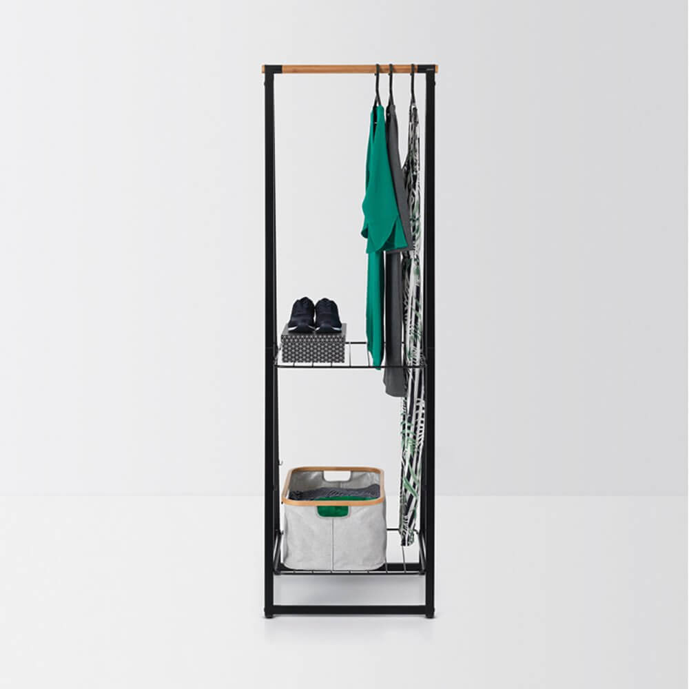Brabantia Garderobenständer – Stahl/Bambus, Schwarz, 60 × 57 × 190 cm