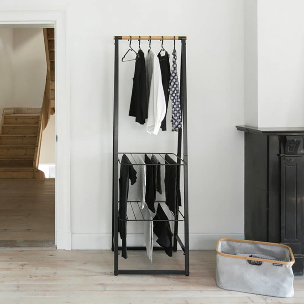 Brabantia Garderobenständer – Stahl/Bambus, Schwarz, 60 × 57 × 190 cm