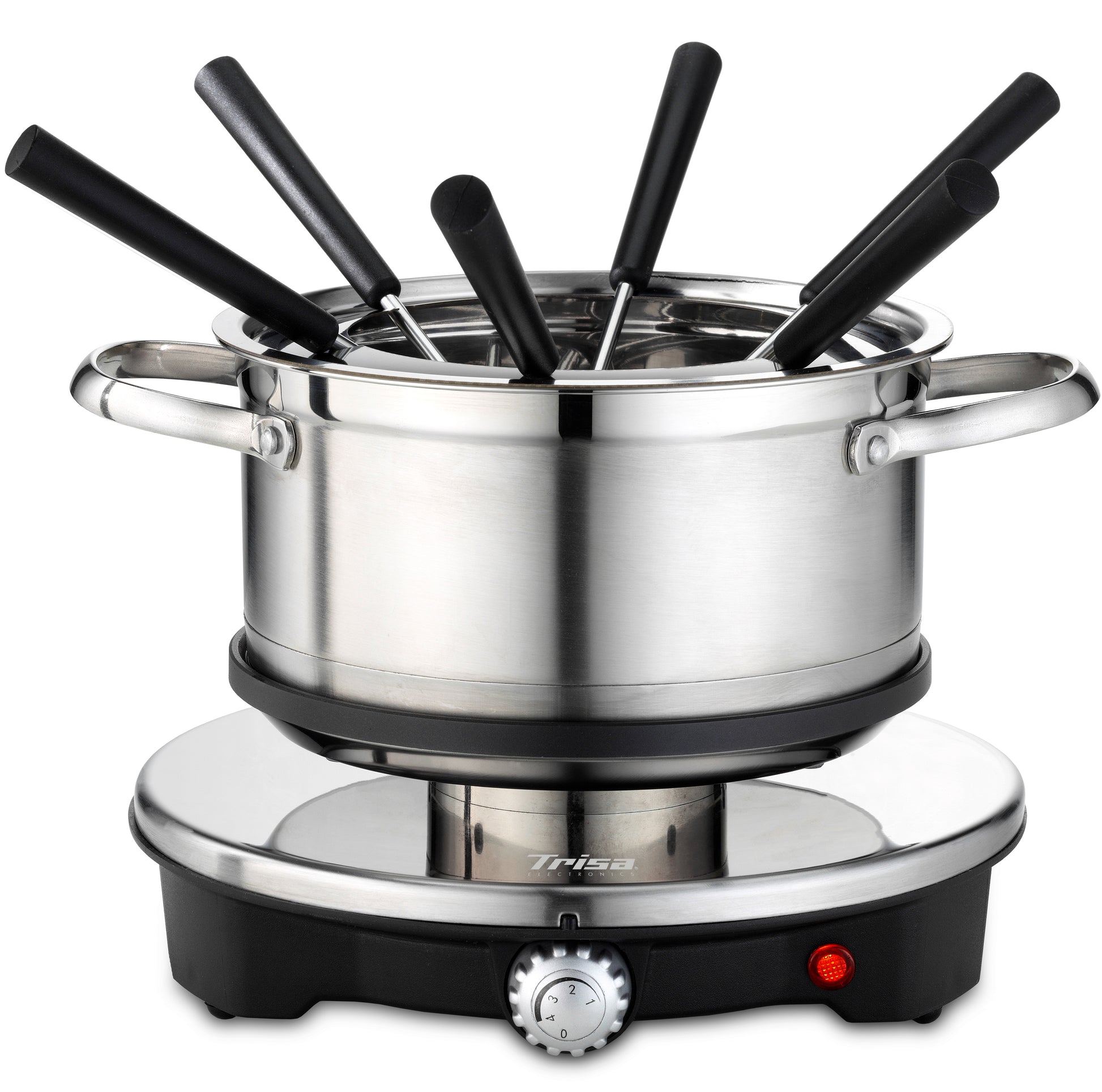 Trisa Fondue-Set Vario Inox – Edelstahl, 2 l, 6 Personen – Silber/Schwarz