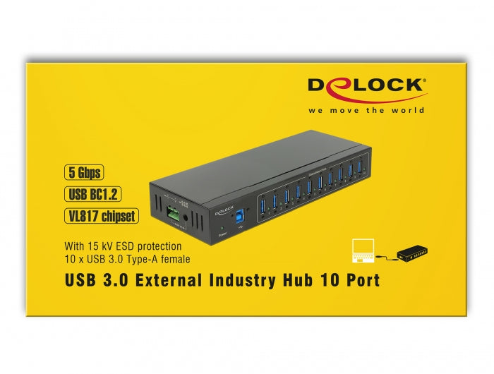 DeLOCK 63919 USB-Hub – USB-B, 10× USB-A, für Windows/Mac/Linux