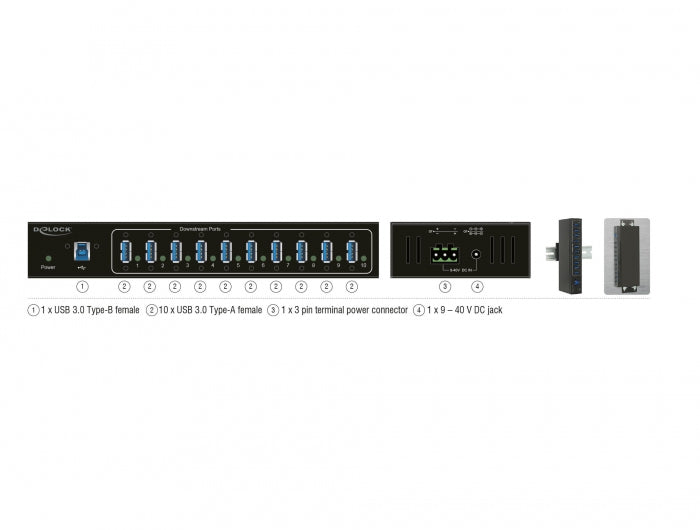 DeLOCK 63919 USB-Hub – USB-B, 10× USB-A, für Windows/Mac/Linux