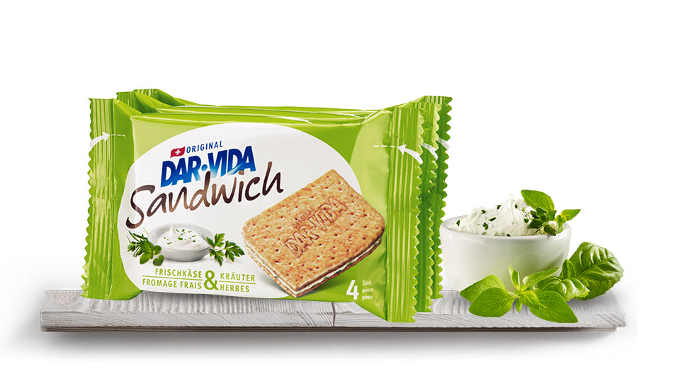 DAR-VIDA Crackers Sandwich – Frischkäse & Kräuter, 3 × 65 g (195 g)