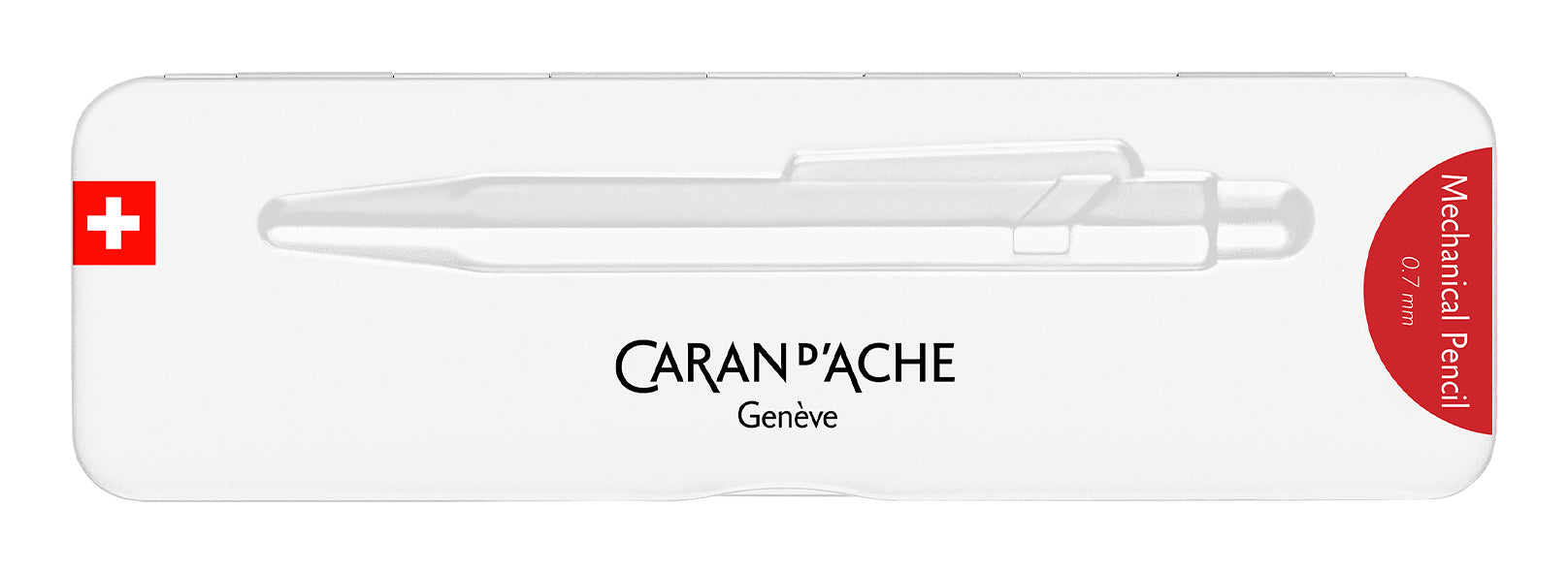 Caran d-Ache 849 Colormat-X Druckbleistift – 0,7 mm – Aluminium – Rot – mit Radierer – 1er-Pack