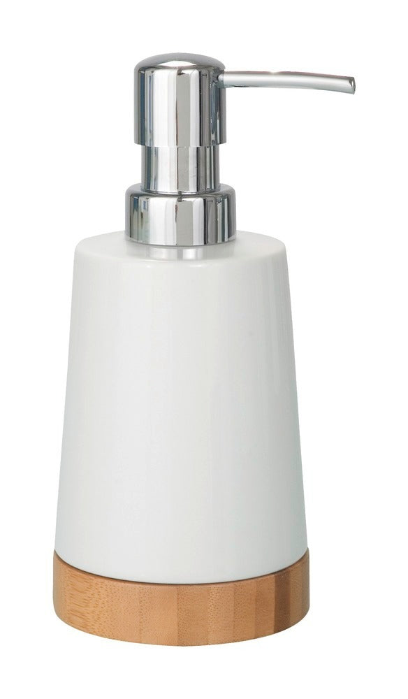 Wenko Bamboo Seifenspender – Keramik, Weiss, 330 ml