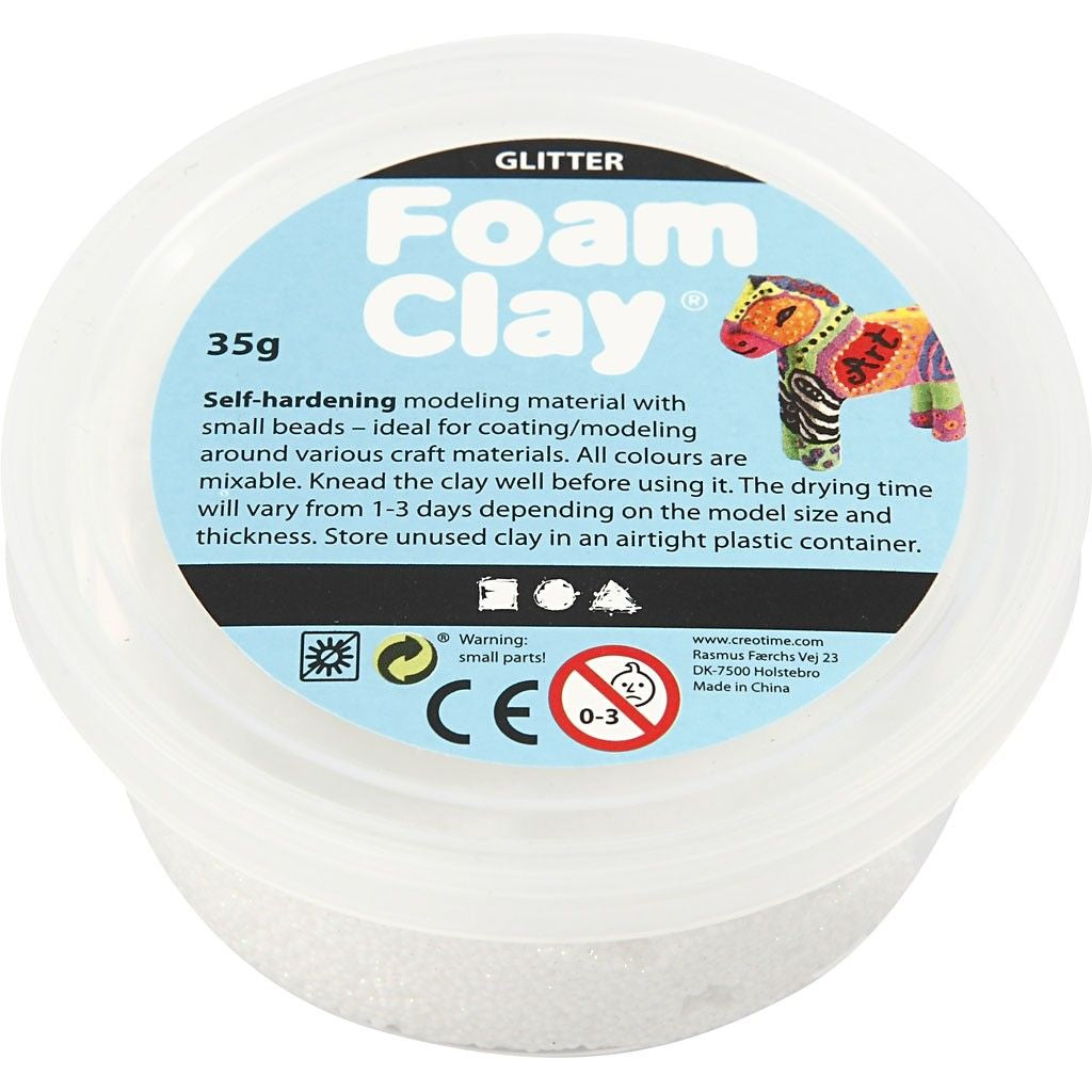 Creativ Company Modelliermasse, Foam Clay, Weiss, Glitzer, 35 g, 1 Stk.