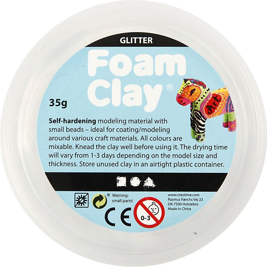 Creativ Company Modelliermasse, Foam Clay, Weiss, Glitzer, 35 g, 1 Stk.