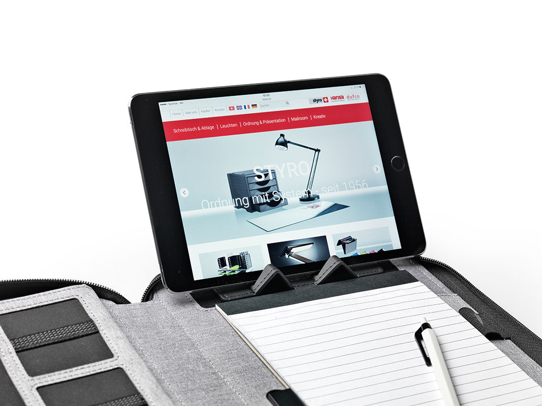 Dufco Konferenzmappe 48-2017.0, für A5, für Tablets bis 10", Powerbank 5000 mAh – Textil – Jeansblau