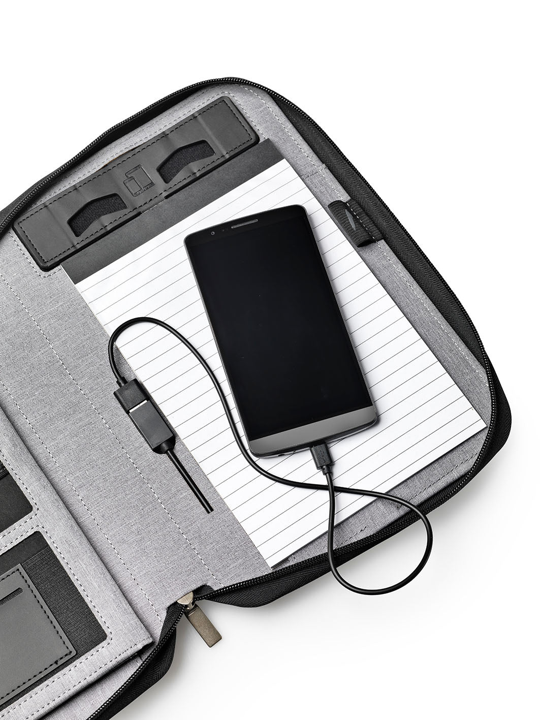 Dufco Konferenzmappe – A4, Reissverschluss, Visitenkartenfach, mit Powerbank, Textil, Jeansblau