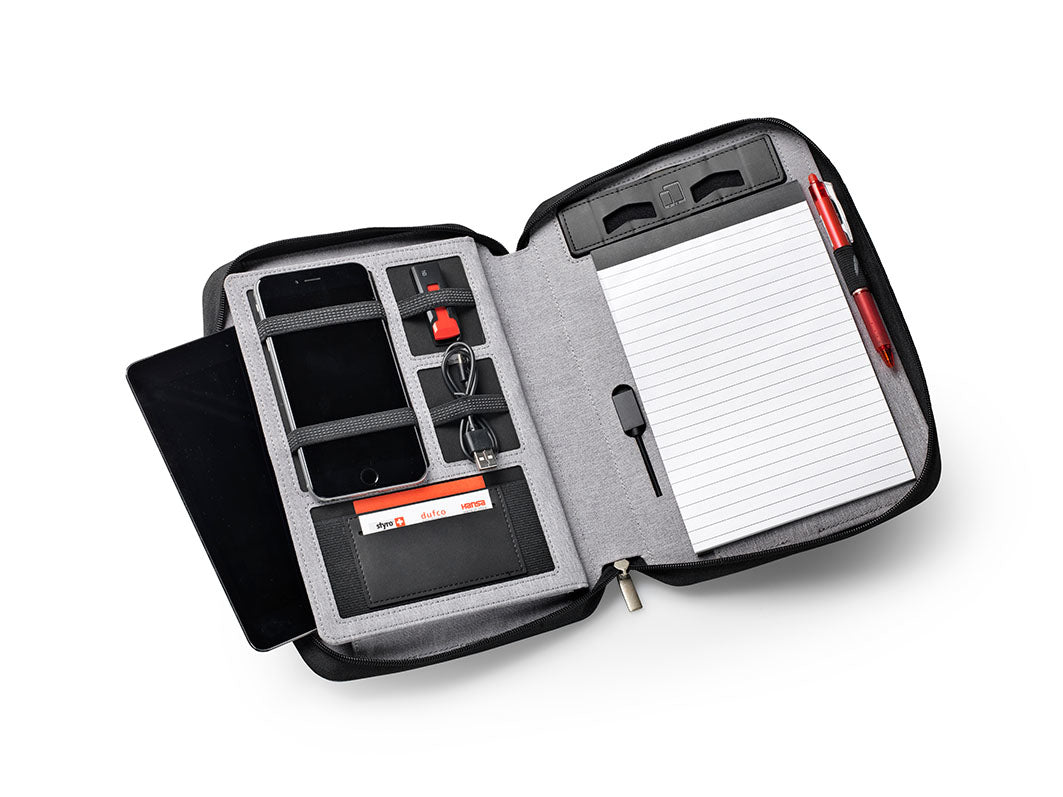 Dufco Konferenzmappe 48-2016.000, für A5, für Tablets bis 10", Powerbank 5000 mAh – Textil – Grau