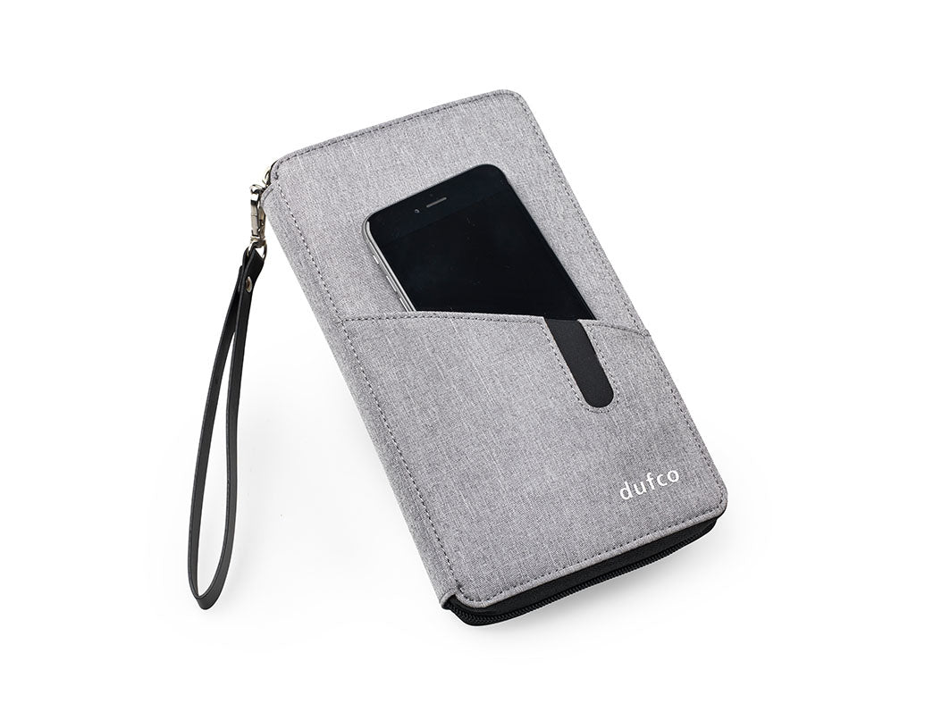 Dufco Reisemappe Smart Organizer – Powerbank 4000 mAh, wasserfest – für Smartphones bis 6" – grau