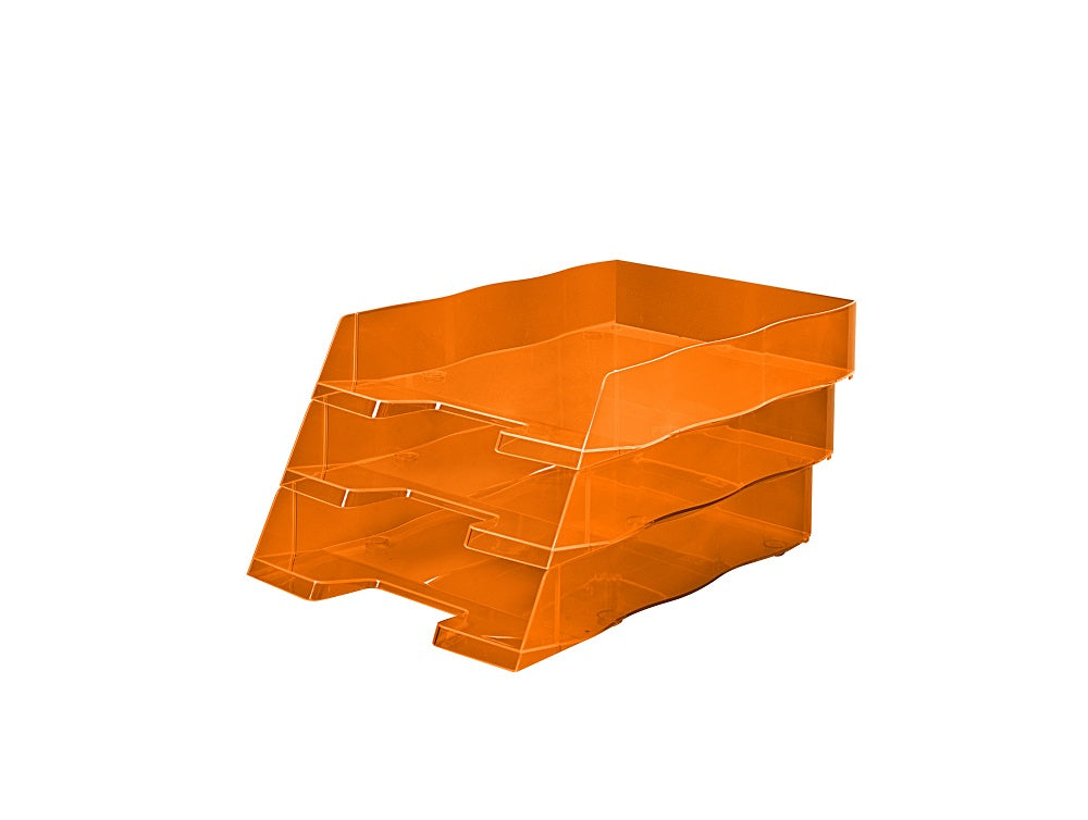 Styro Briefkorb – mit Griffausschnitt, mit Beschriftungsfeld, glänzend, orange, B 255 × H 62 × T 360 mm