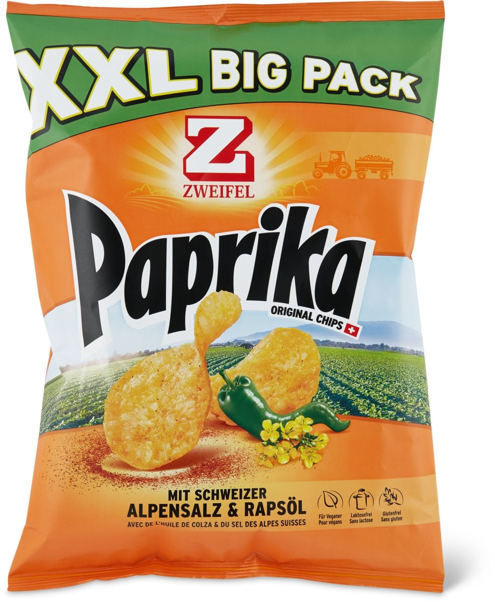Zweifel Chips – Paprika, Beutel, 380 g, vegan, glutenfrei