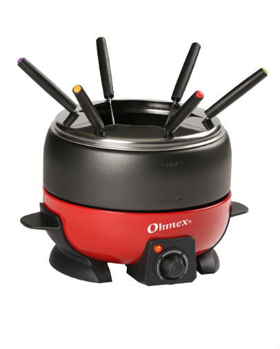Ohmex Fondue-Set OHM-FND-1000G – Edelstahl, 2 l, 6 Personen, Netzbetrieb – schwarz/rot