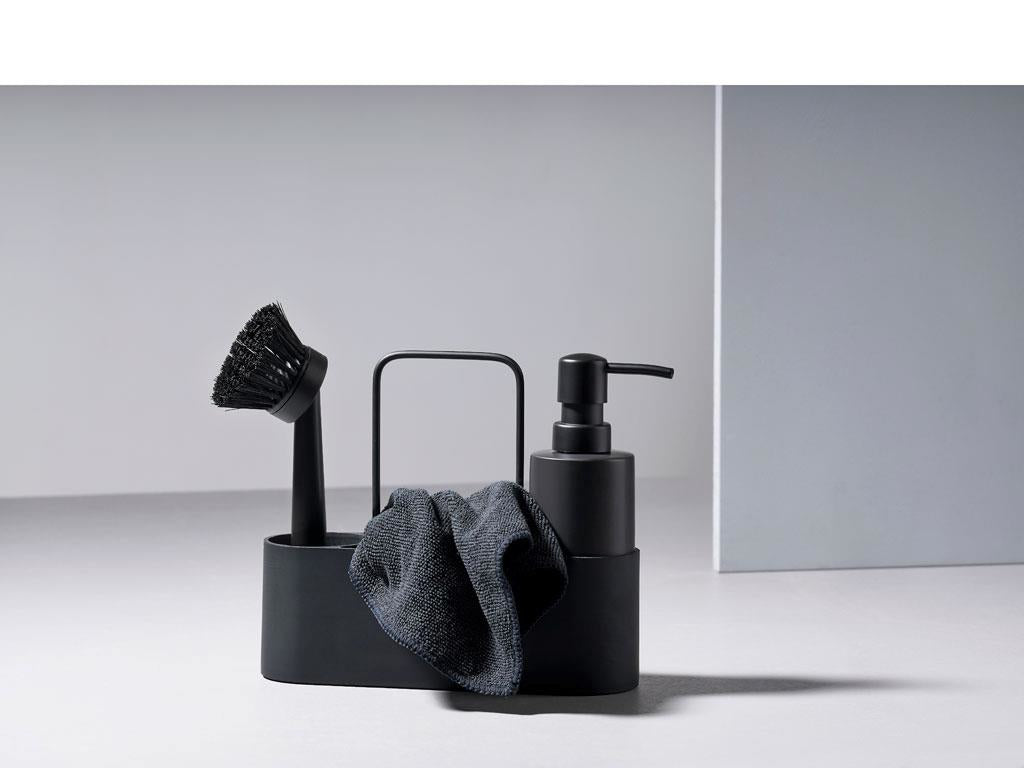 Zone Denmark Geschirrspül-Set 4-teilig, 6,9 × 22,4 × 19,3 cm, Silikon/Keramik, Schwarz