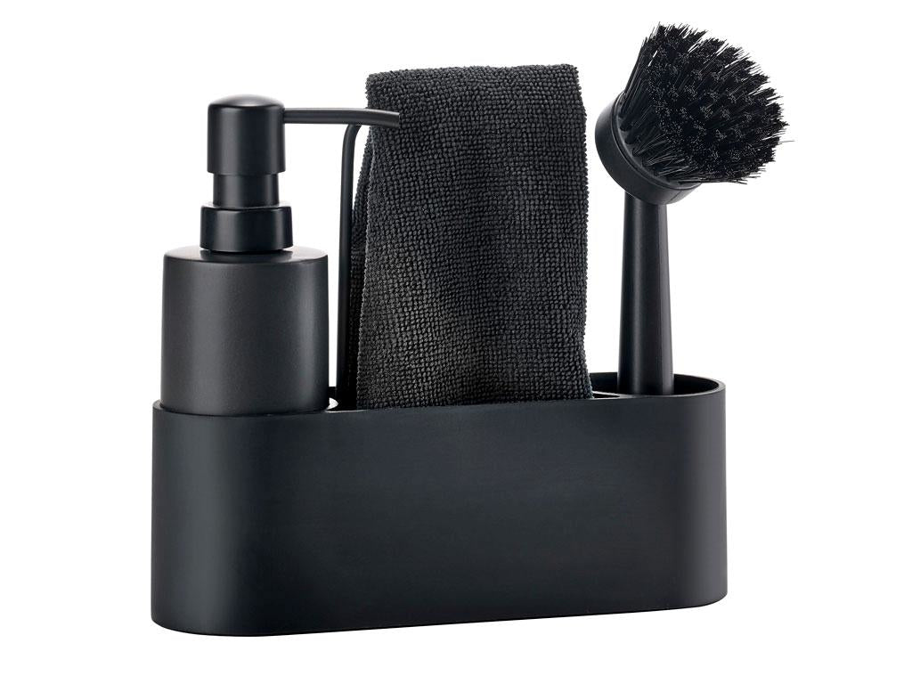Zone Denmark Geschirrspül-Set 4-teilig, 6,9 × 22,4 × 19,3 cm, Silikon/Keramik, Schwarz