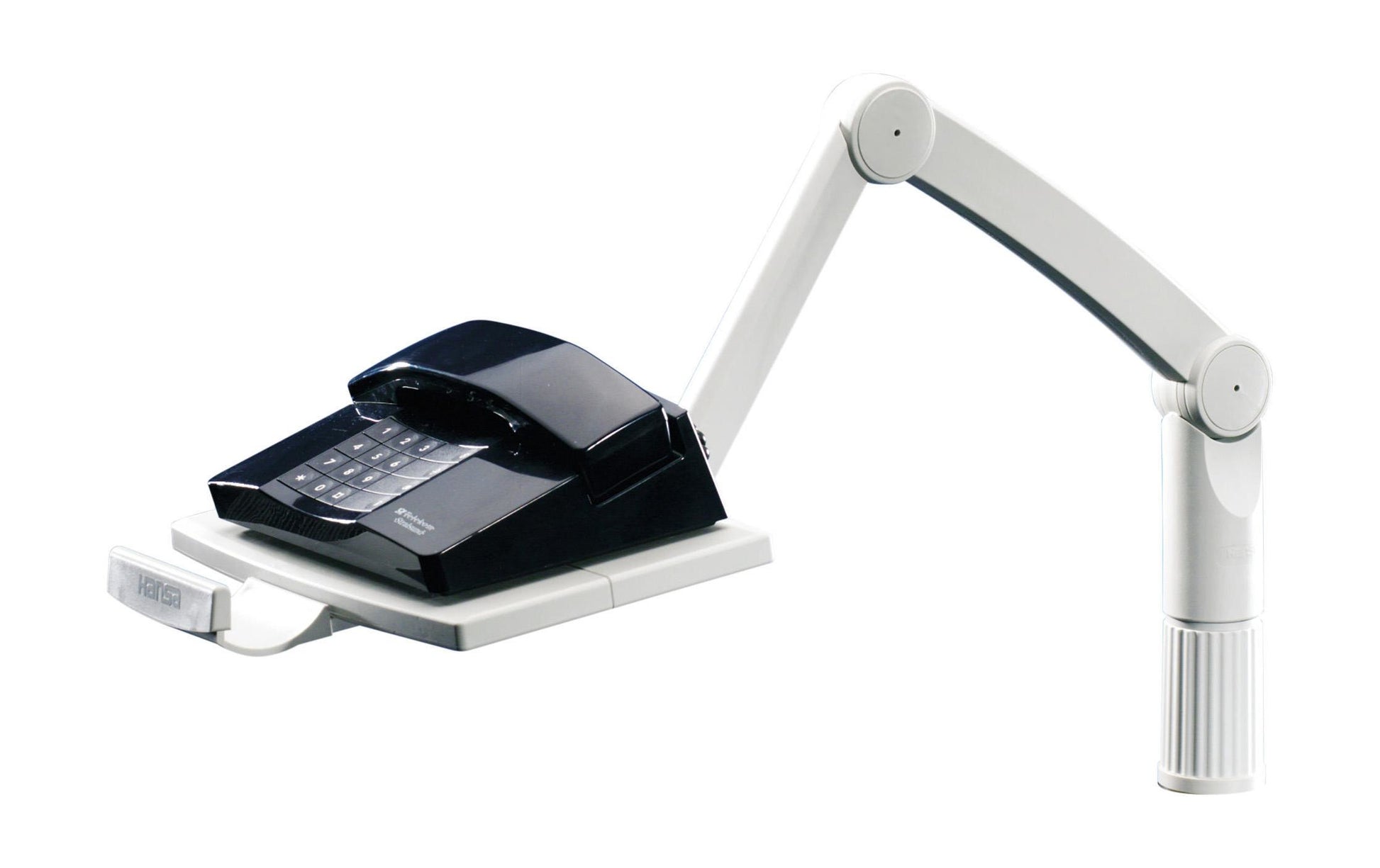 Hansa Telefonschwenkarm für Telefongeräte – Tragkraft 3 kg, Ausladung 425–657 mm, grau