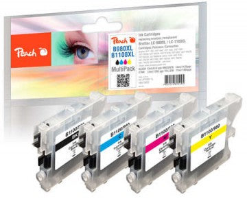 Peach Tintenpatronen-Multipack, Schwarz/Cyan/Magenta/Gelb (Kompatibel) – für Brother LC-1100/980