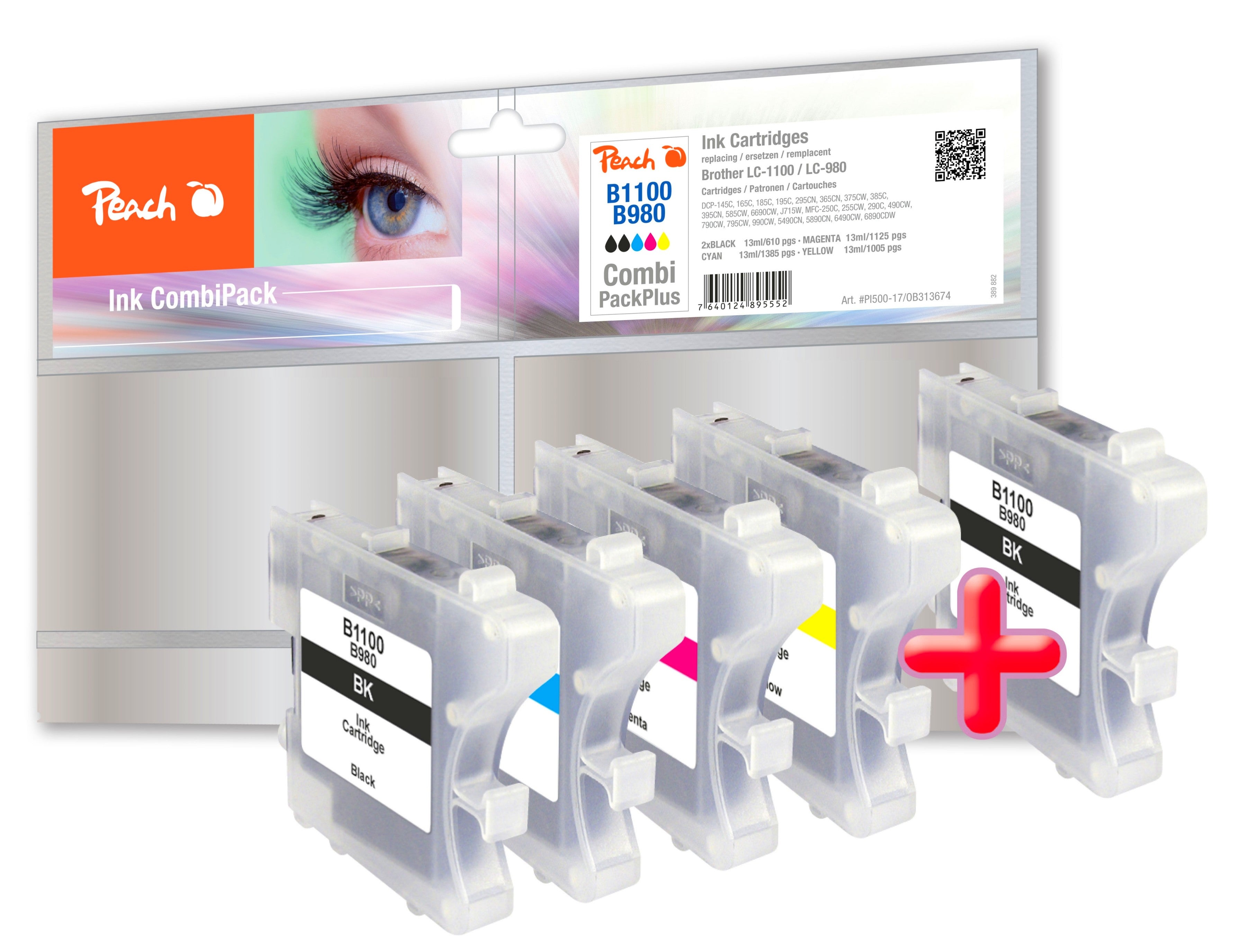 Peach Tintenpatronen-Multipack LC-1100/980, CMYK, kompatibel – für Brother DCP-145, DCP-163, DCP-165 und andere