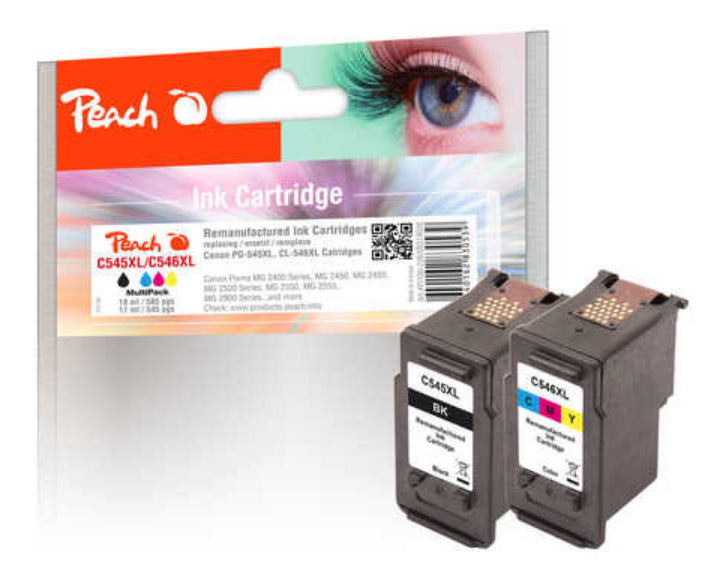 Peach PG-545XL/CL-546XL Tintenpatronen-Multipack, Schwarz/Dreifarbig (Kompatibel) – für Canon MG 2400/2500