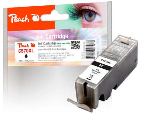 Peach PGI-570XL Schwarz Tintenpatrone (Kompatibel) – 510 Seiten – für Canon Pixma MG 5700 Serie